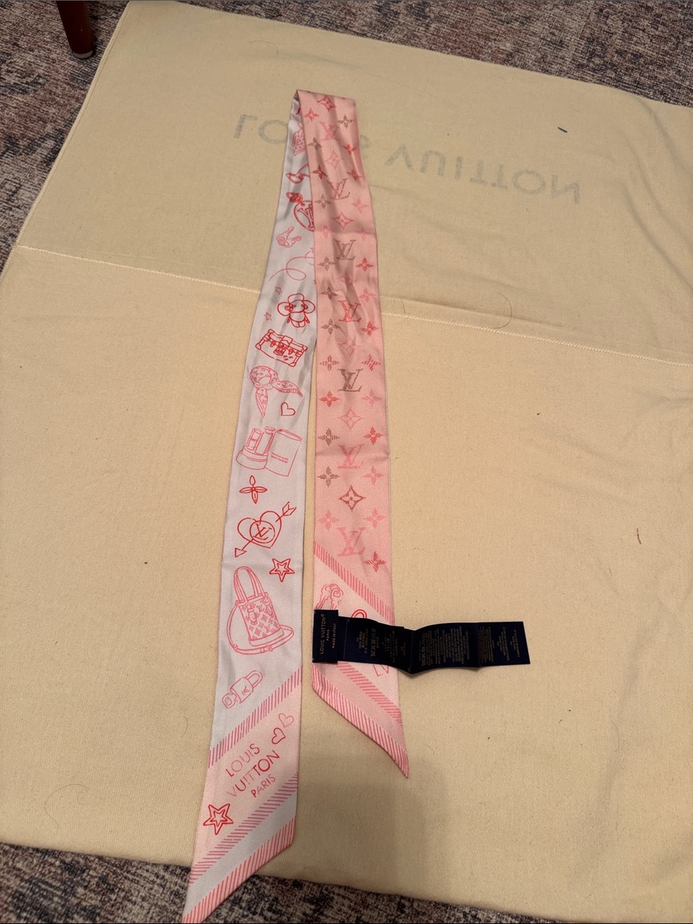 Louis Vuitton Pink & White Monogram Icon Twilly Scarf